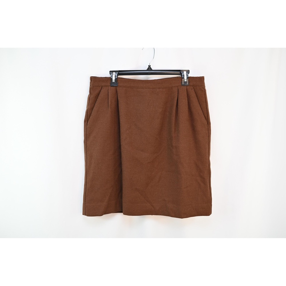 BFA Classics Brown Wool Skirt Petite 14P Solid Vintage Classic Mini Pockets Slit